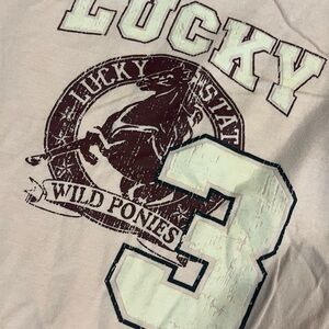 Lucky Brand Pale Pink Graphic Tee with Maroon Trim